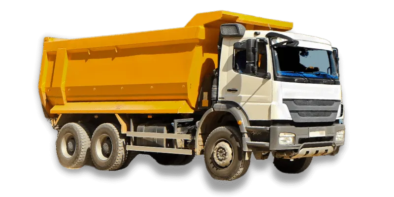 Autocarro ribaltabile con cassone giallo per il trasporto di calcinacci